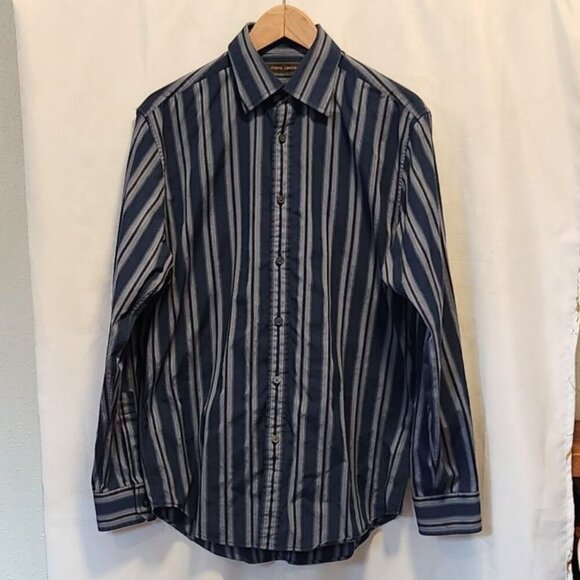 Joseph Abboud Men's Size M Blue and Black Striped Long‎ Sleeve Button Up Shirt - Picture 1 of 9